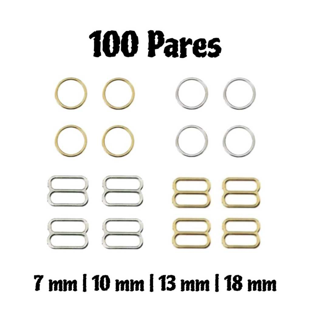 100 Pares de Argola e Regulador de metal Acessórios para Sutiã e Artesanato 7mm / 10mm / 13mm / 18mm Metal