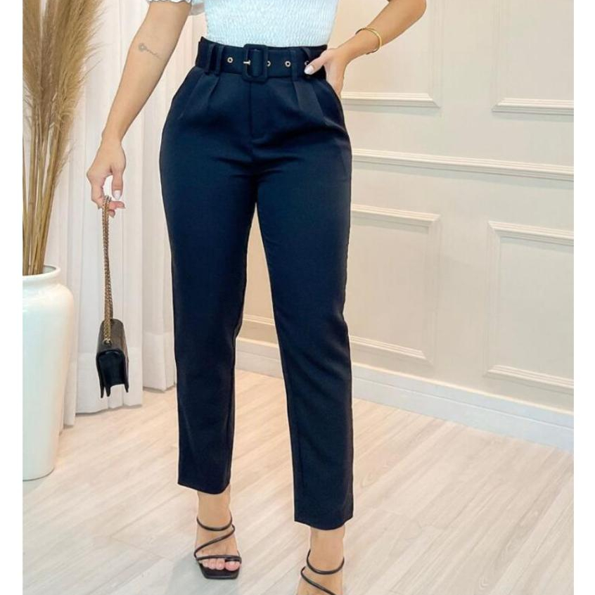 Calça Alfaiataria Feminina com Cinto Social Elegante Cintura Alta Varias Cores Moda Feminina Casual Fashion Slim