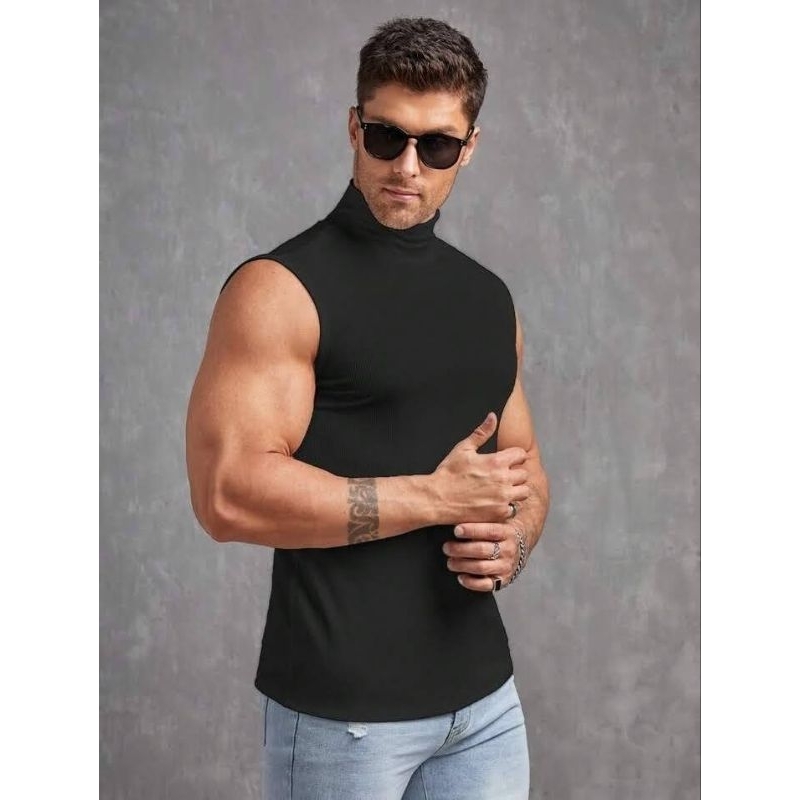 Regata canelada gola alta moda masculina