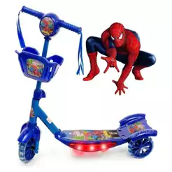 Patinete Infantil 3 Rodas Azul Homem Aranha Com Música e Luz