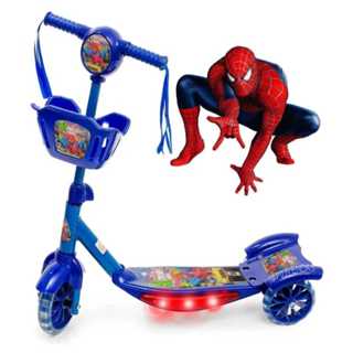 Patinete Infantil 3 Rodas Azul Homem Aranha Com Música e Luz