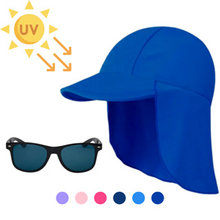 Chapéu Bebe Criança Boné UV50+ C/ Protetor De Pescoço + Óculos Menina ou Menino Infantil