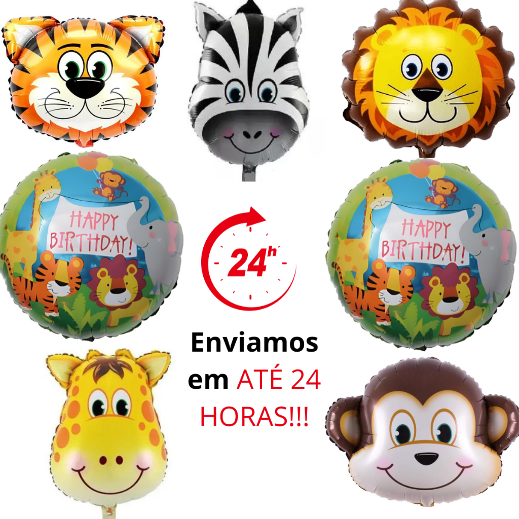 Kit c/ 7 balões Fazendinha safari Redondo  45cm e cinco safari