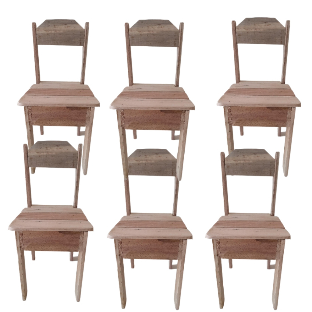 Kit 6 cadeirinhas Infantil Retrô de Madeira 001 em Oferta na Shopee