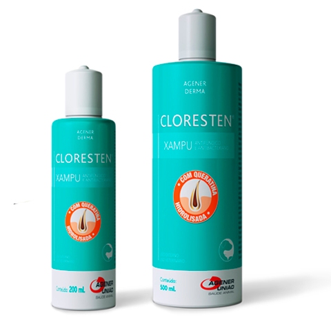 Cloresten 200ml e 500mL - Shampoo Antibacteriano P/ Cães e Gatos