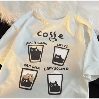 Camiseta Gato Gatinho Cat Coffee Cafe Cappuccino Harajuku Aesthetic Unissex