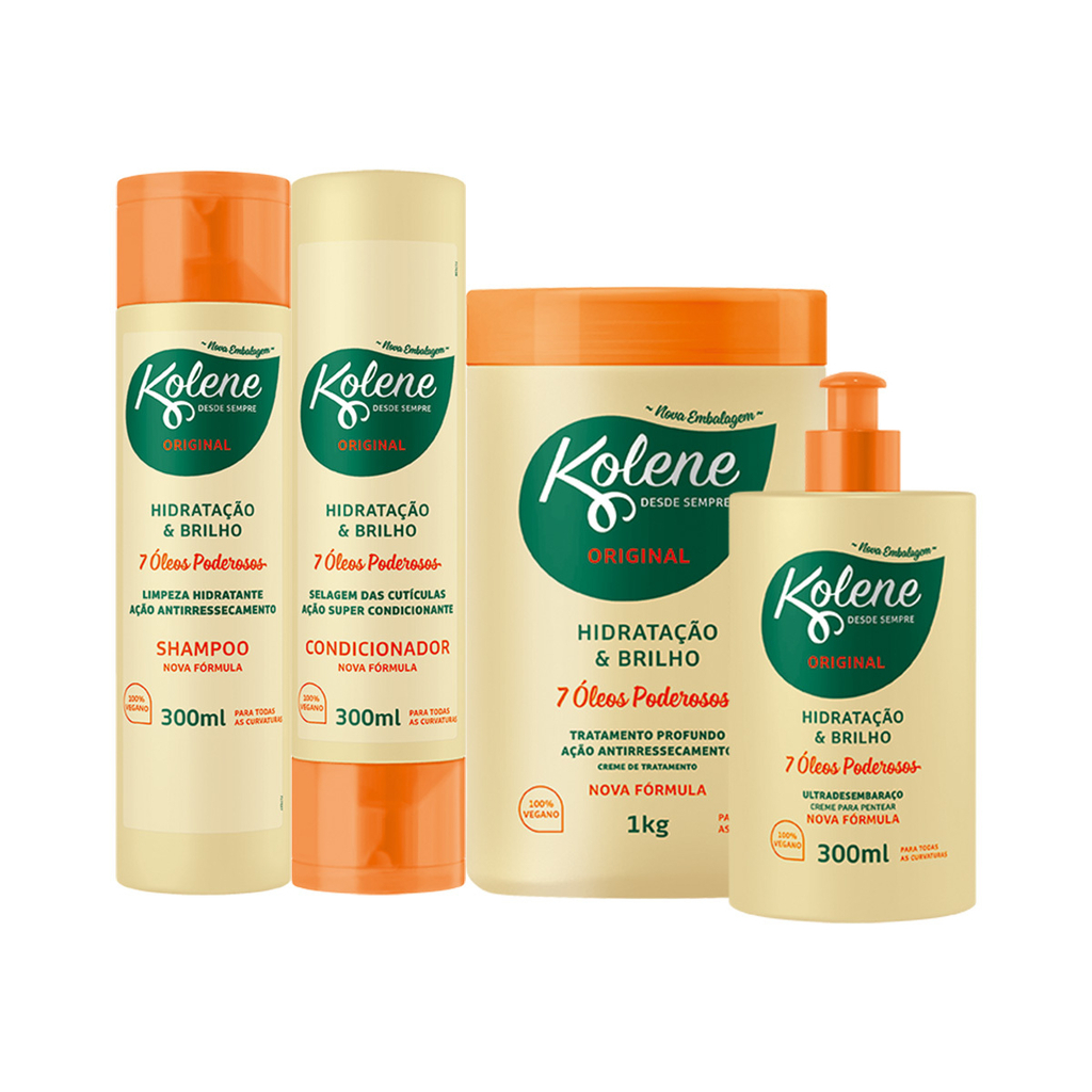KIT KOLENE ORIGINAL SHAMPOO 300ML +CONDICIONADOR 300ML +MÁSCARA 1KG +CREME PARA PENTEAR 300ML