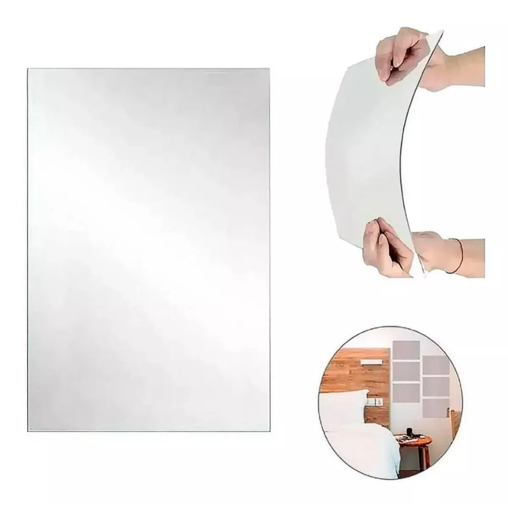 Espelho Adesivo Decorativo Plástico Flexível Dobrável Moderno Para Parede 100x50