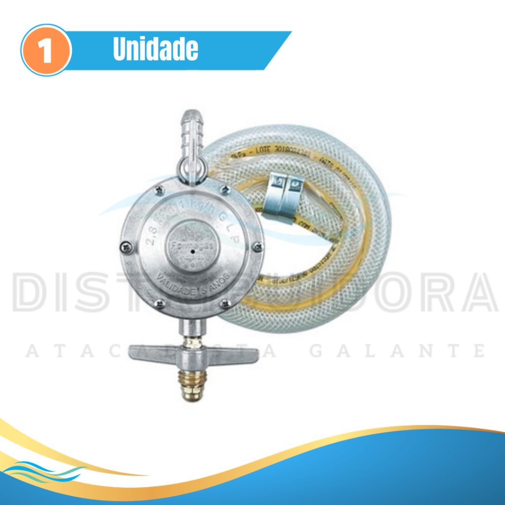 Kit Registro Regulador de Gás com Mangueira 505/01 1,20m e 2 Abraçadeiras para Fogão - 1kg/h Aliança