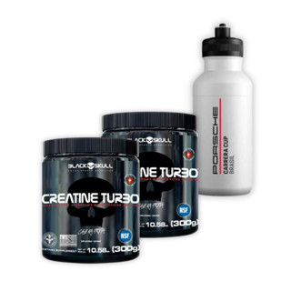 Kit 2X Creatine Turbo 300g Creatina Monohidratada Black skull + Garrafa Squeeze