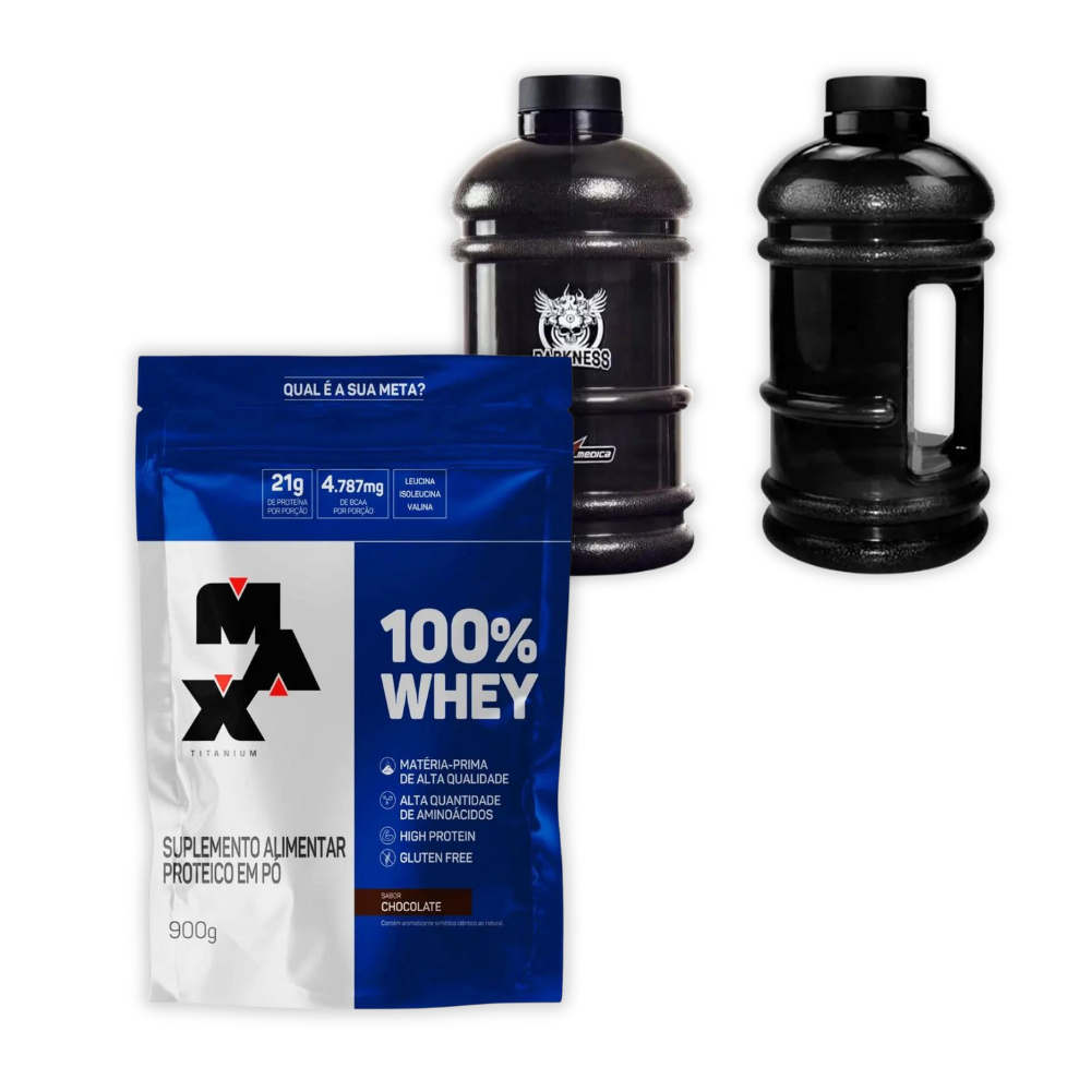 Kit 100% Whey 900g Refil Max Titanium + Garrafa Galão