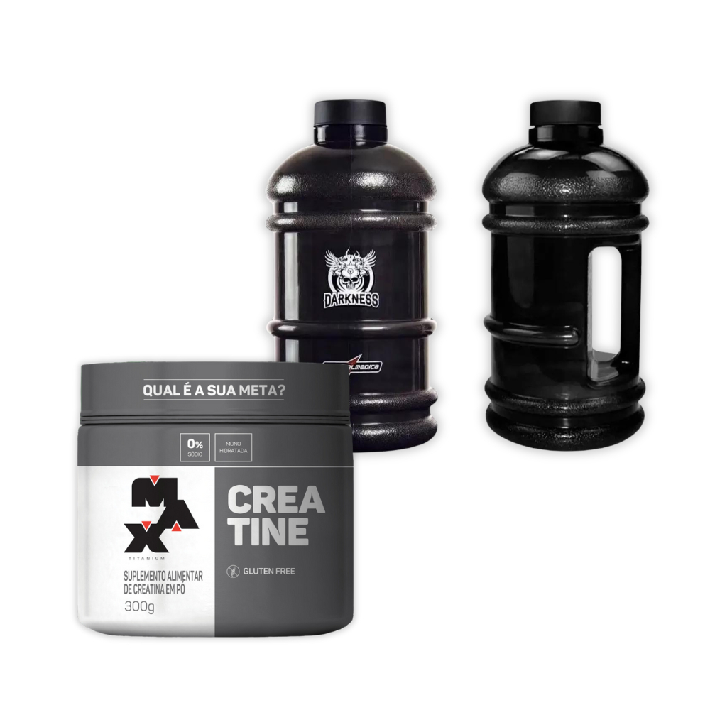 Kit Creatina 100% Pura Monohidratada Max Titanium 300g + Garrafa Galão 2,2L