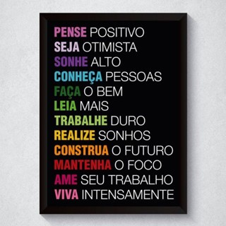 Quadro Decorativo Frase Motivacional Colorido Aquarela Vintage Minimalista Pense Positivo Otimista