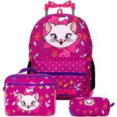kit mochila escolar rodinha menina em varias estampas 3 peças