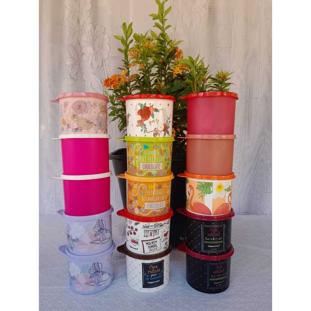 Tupperware Canister 1,1L ROSE ORQUIDEA Tupper Redond 500ml   CHOCOLATE LARANJA E VERDE, Paz Tampa Vermelha, Coco Tampa