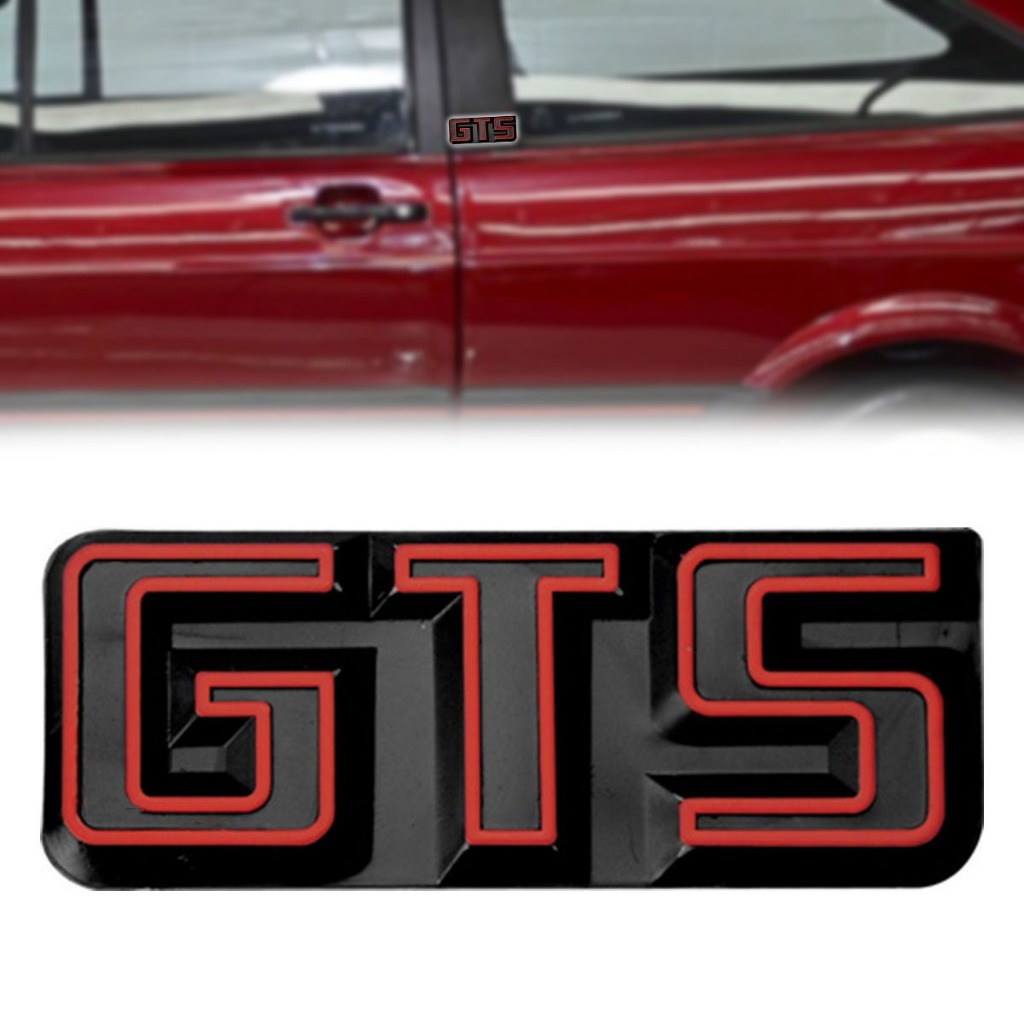 EMBLEMA GTS VW PASSAT GOL GTS 1983 ATÉ 1990 VERMELHO COM FUNDO PRETO COLUNA
