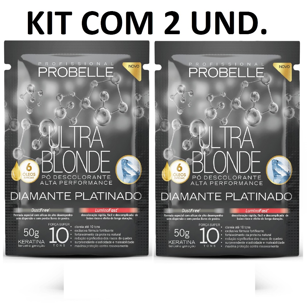 KIT COM 2 Pó Descolorante Diamante Platinado Probelle 50G