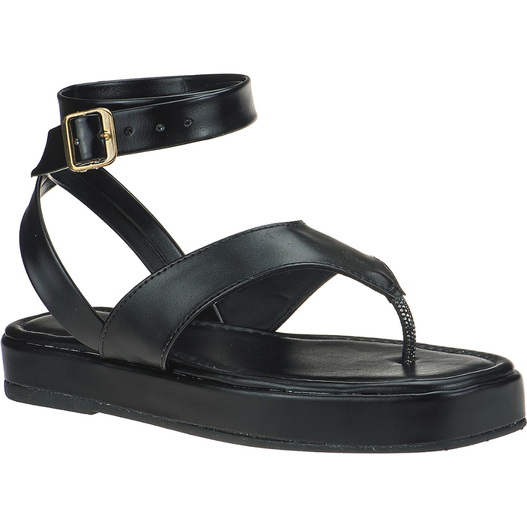 Papete Feminina Flat com Tiras Sandália Conforto Flatform Dedo ANO NOVO