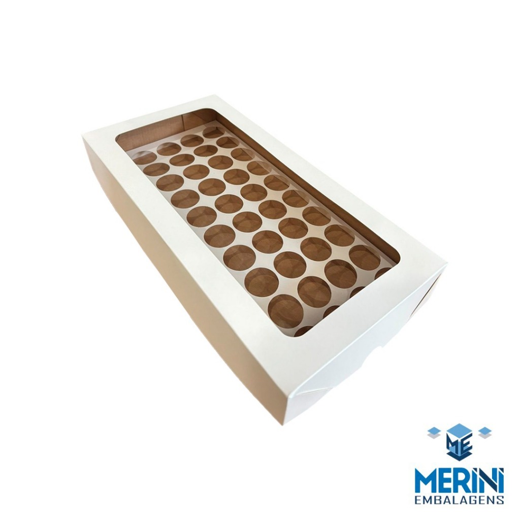 CAIXA 50 DOCES COM VISOR + BERÇO 35X17,5X5 CM - 10 UNIDADES