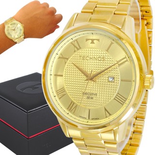 Relógio Technos Masculino Dourado Preto Original 1 Ano de Garantia