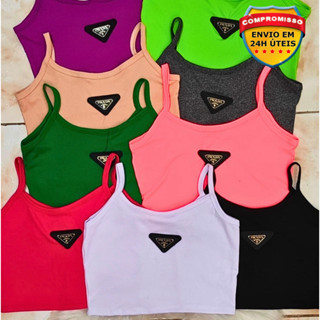 Cropped Top Feminino Alcinha Canelado Ribana Blusa Femenina