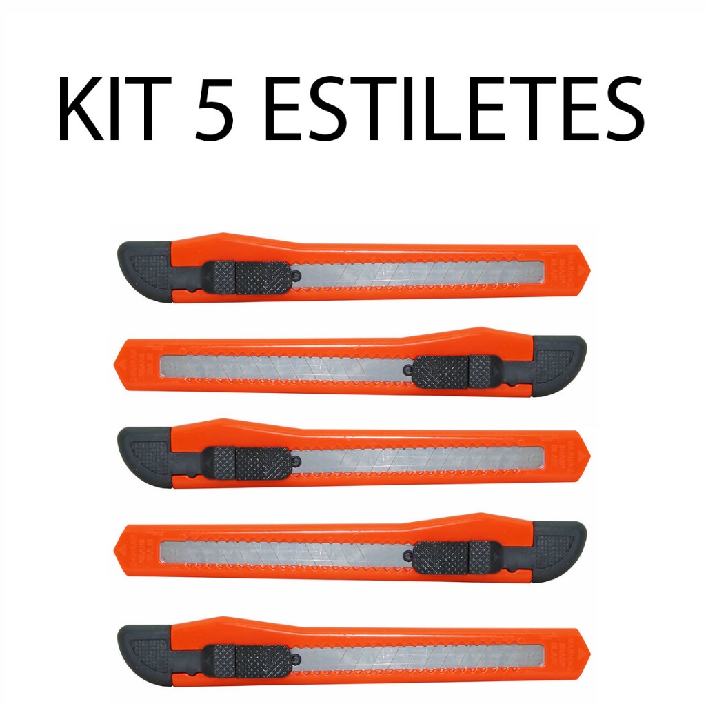 Kit 5 Estilete Pequeno Lâmina Retrátil 9mm Sparta Profissional e Doméstico