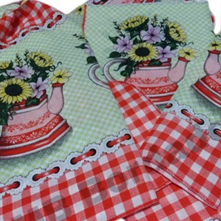 Jogo De Cozinha Kit Com 10 peças Estampadas - Bule Vermelho
