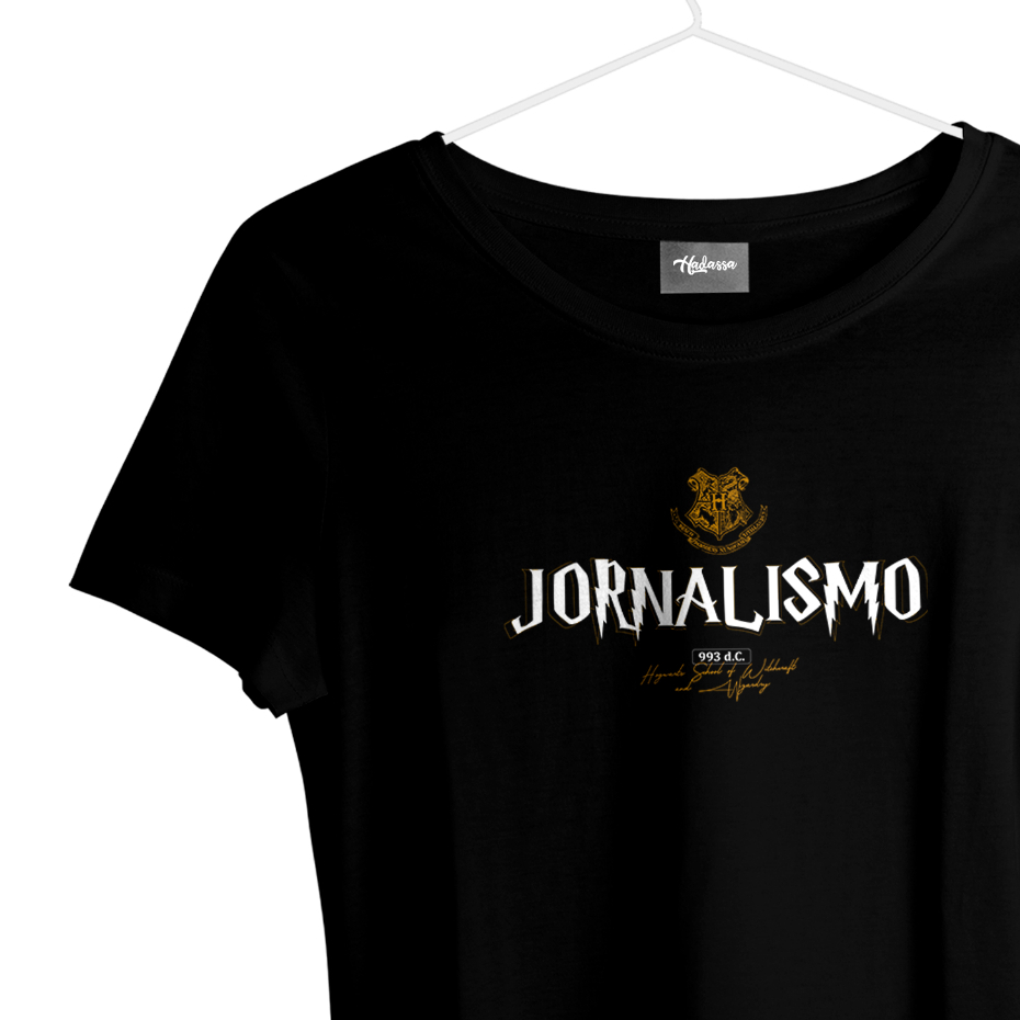 Babylook feminina de Viscolycra Jornalismo HP Camiseta feminina profissões I minha profissão HP