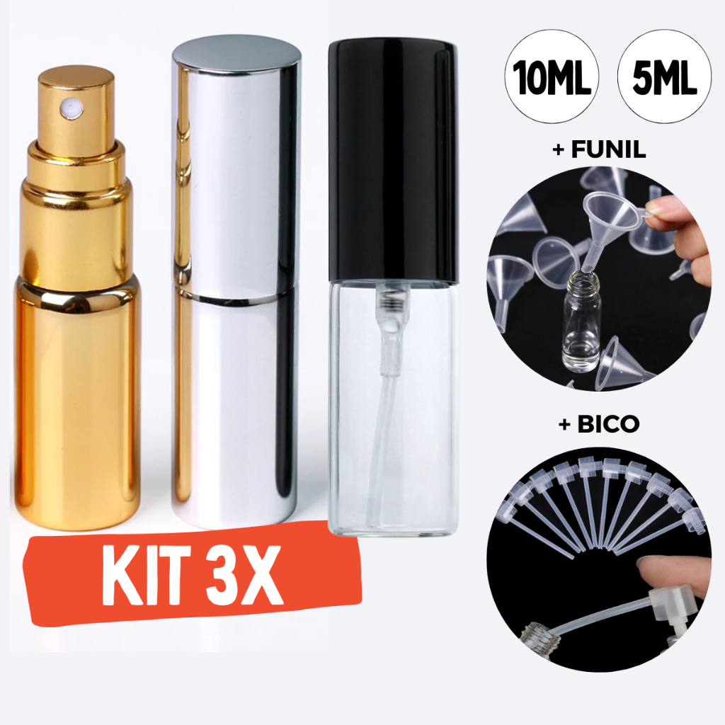 3X Porta Perfume 5ml ou 10ml Spray Vidro com Funil e Dispenser Mini Frasco Recarregável Portátil em Oferta na Shopee