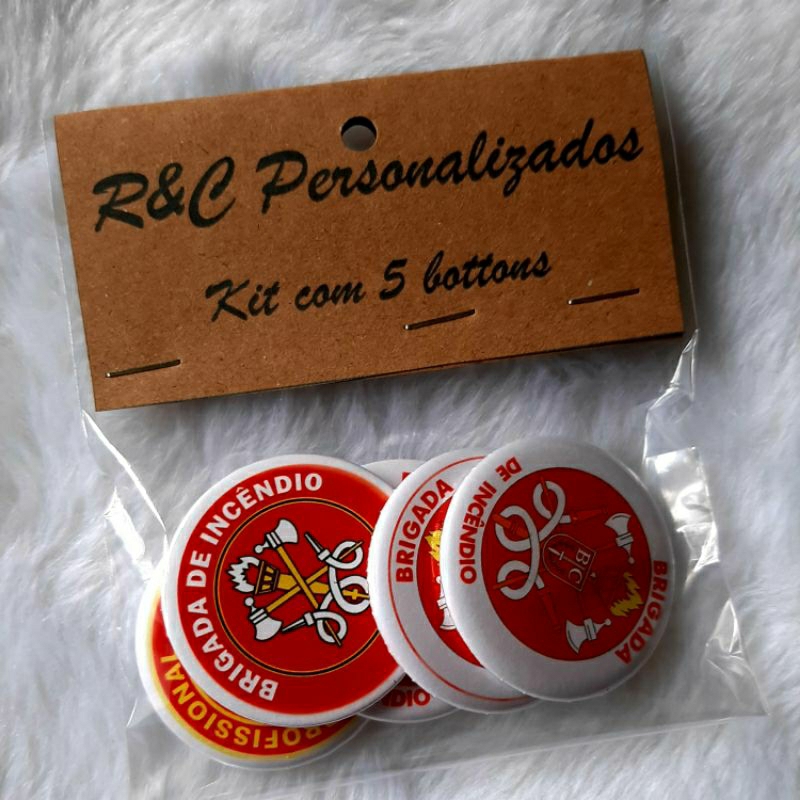Kit 5 Botons com tema Brigada de Emergência