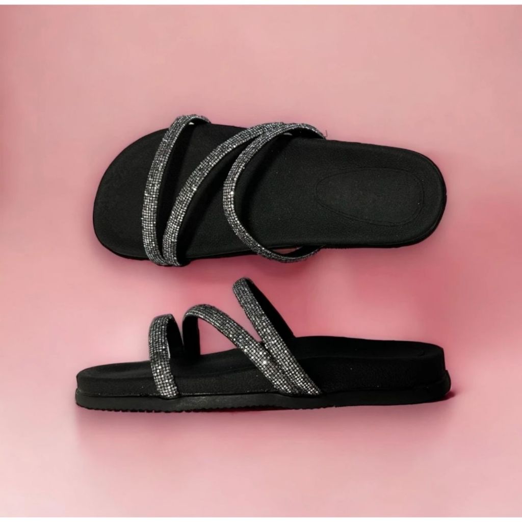 Sandália Papete Birken Feminina com Brilho Gliter Chinelo Rasteira Rasteirinha Slide Confortável leve Macia Lançamento Tendência Verão 2024