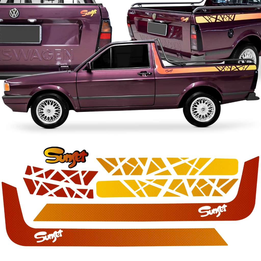 Kit Adesivo Vinil Faixa Lateral Saveiro Sunset Quadrada Adesivo Tampa Traseira Automotivo