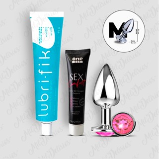 Kit Plug Anal M + Lubrificante Íntimo Lubrifik 50g + Gel Dessensibilizante Sex Comfort - One Sex