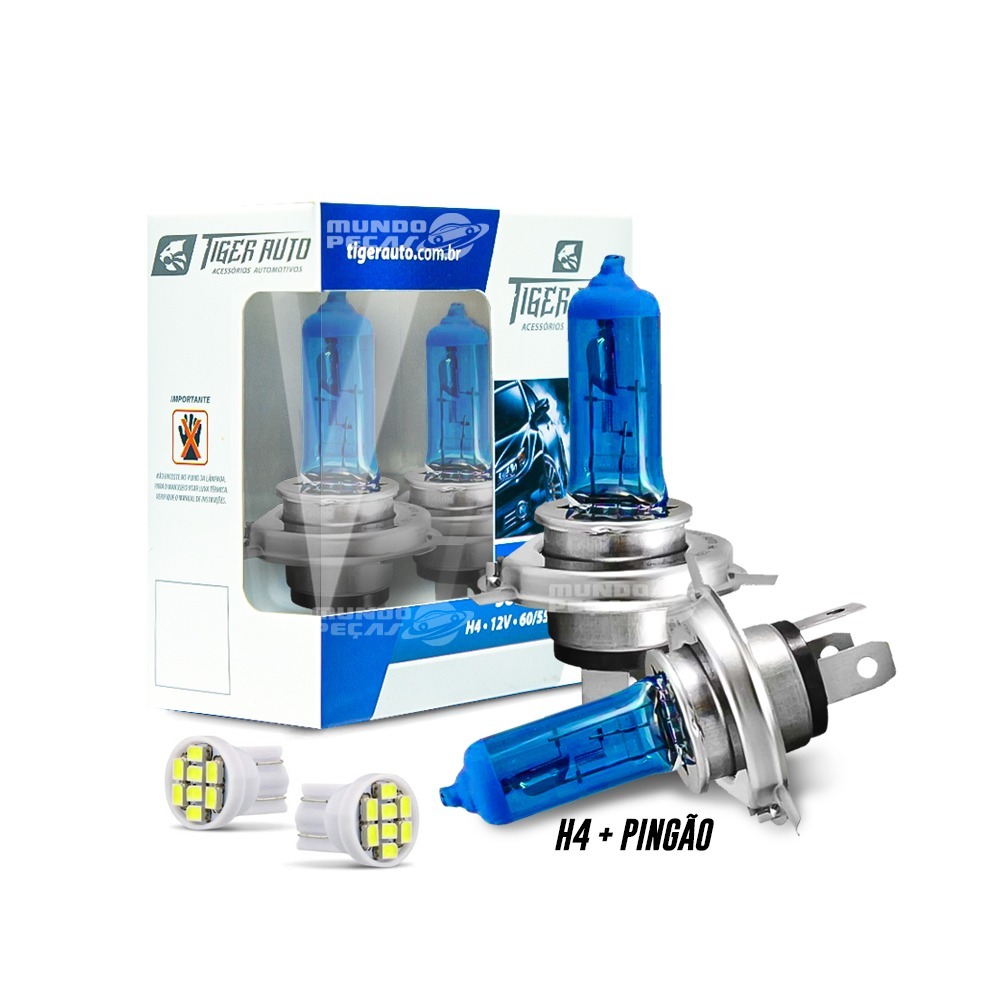 Kit Par Lampada Super Branca Tipo Xenon 8500k H4 55w 12v