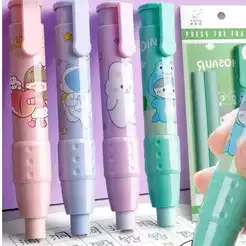 Caneta Borracha Retrátil + Refil Kawaii