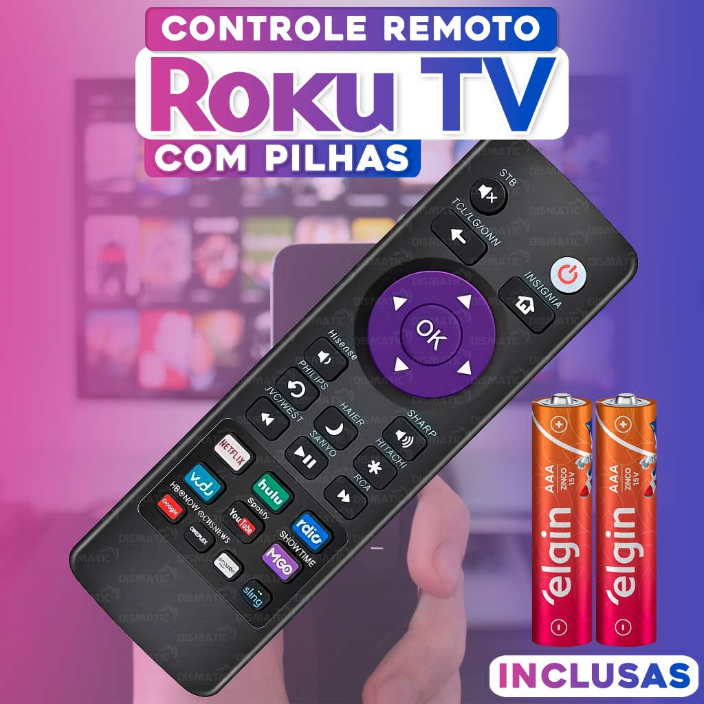 Controle Para TV Aoc Roku Netflix Spotify Youtube Smart Vários Modelos Com Pilhas