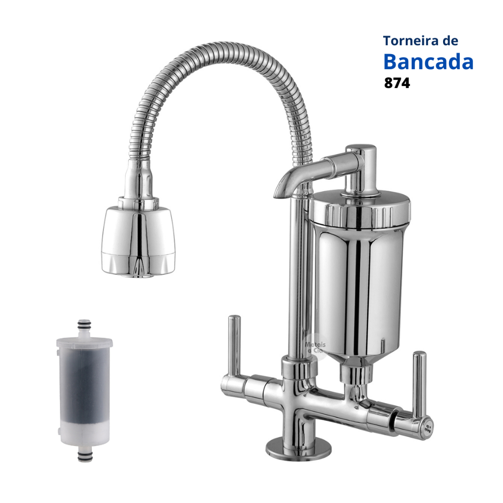 Torneira com Filtro para Bancada Pia Gourmet com Chuveirinho Tubo Flexível