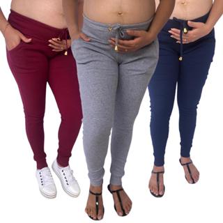 Calça Legging Gestante Maternidade Gravida Cintura Alta Confortável Gestação Malha Canelada