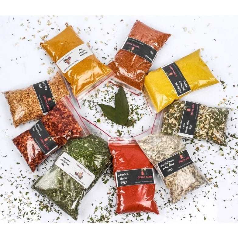 TEMPEROS E CONDIMENTOS KIT 20 UNIDADES NATURAIS SEM CONSERVANTES 50G CADA em Oferta na Shopee