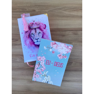 KIT BÍBLIA LEÃO FORTE & CORAJOSA NTLH + DEVOCIONAL EU E DEUS + MARCA PÁGINA GLITTER ROSA