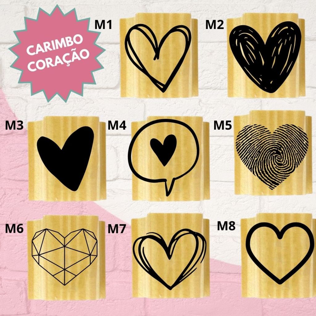 Carimbo Coração 2x2cm decorar embalagem sacolas caixas madeira envelope tags