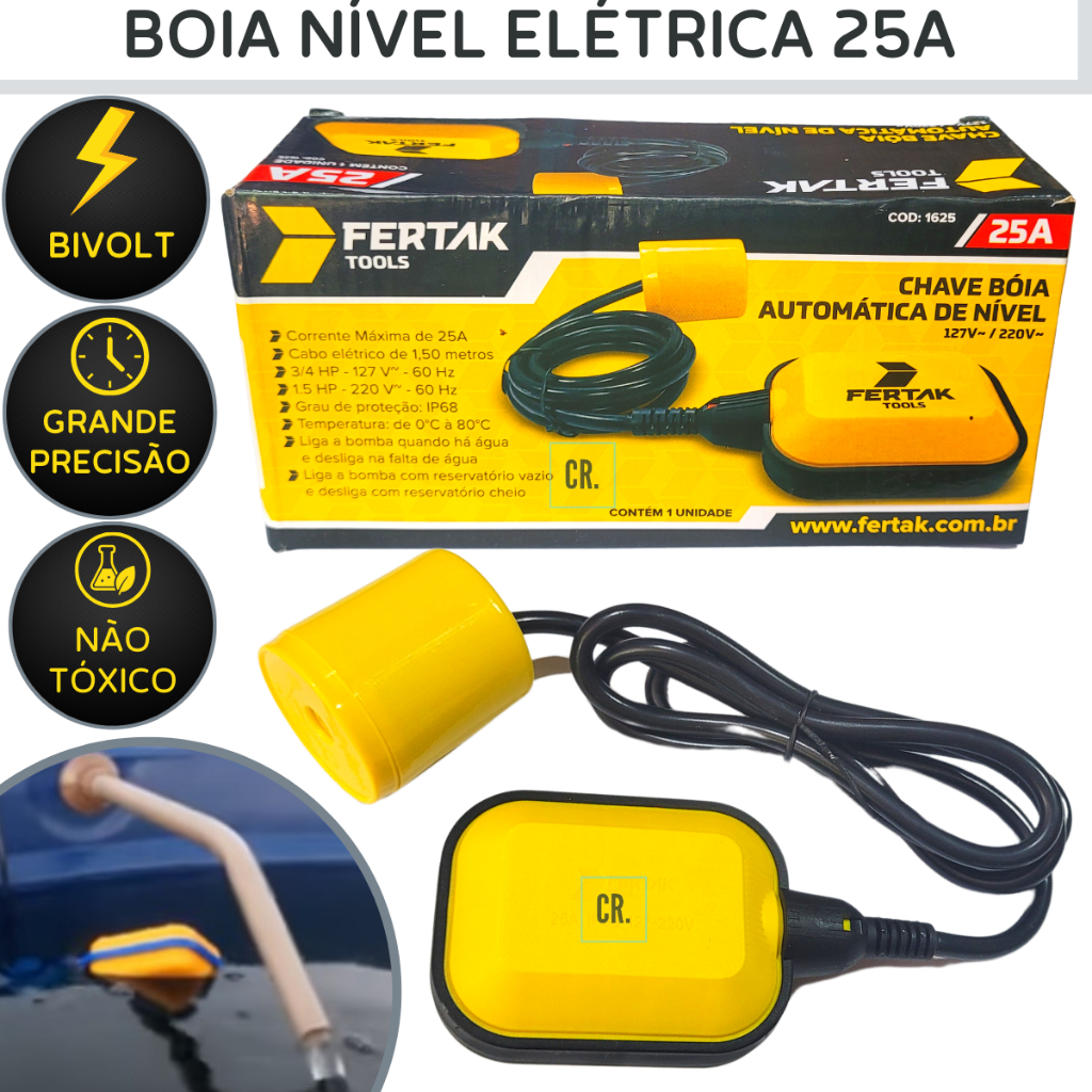 Boia Eletrica Para Caixa D´Água Poço ou Cisterna 25A Chave Boia Boia de Nível Automática