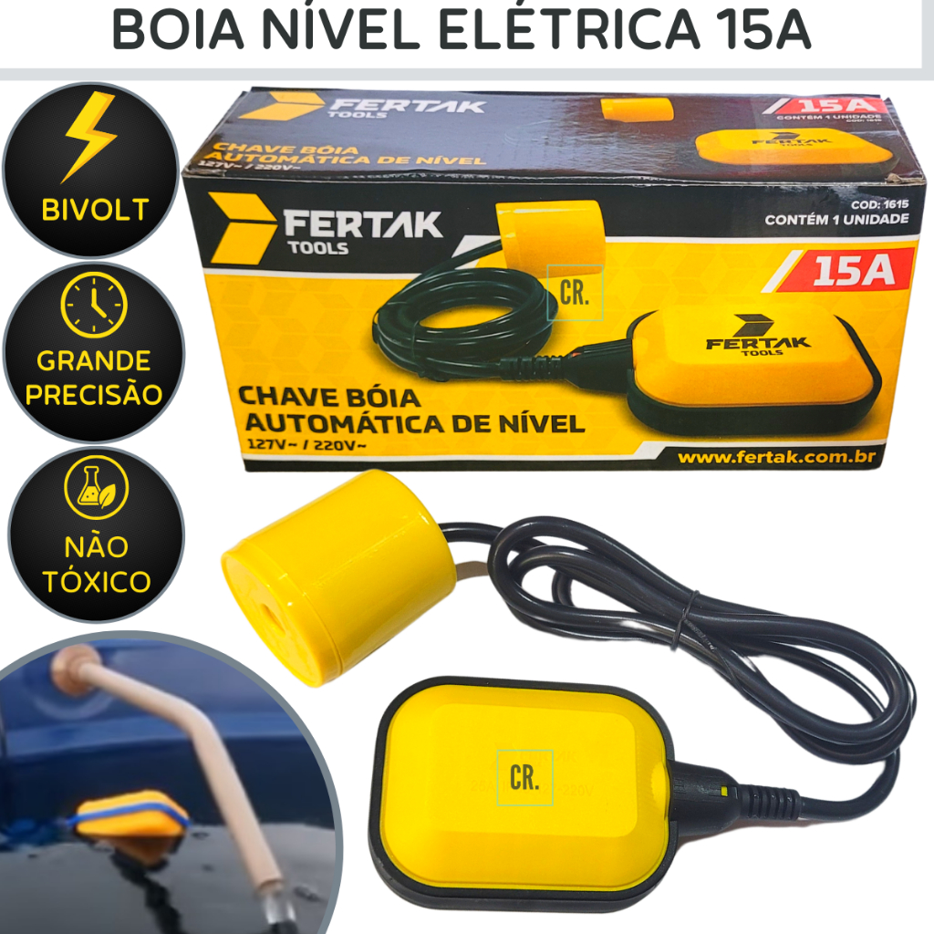 Boia Eletrica Para Caixa D´Água Poço ou Cisterna 15A Chave Boia Boia de Nível Automática Fertak.