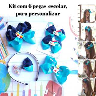kit ABC de laço escolar com tiara que adapta em todos os laço do kit, Cores do Uniforme Bico de Pato, laços de cabelo infantil personalizado, acessórios de cabelo infantil, lacinhos verde, laranja, vermelho, azul volta as aulas