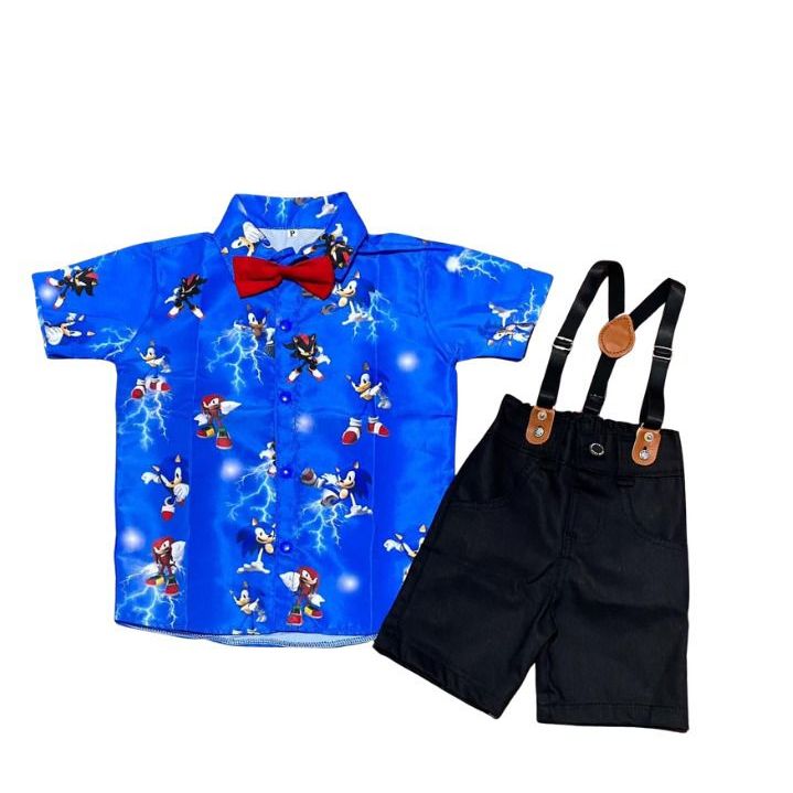CONJUNTO SONIC TEMATICO COM GRAVATA E SUSPENSORIO COMPLETO DESENHO INFANTIL MENINO CRIANCA