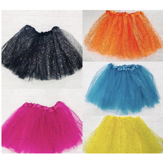 Saia De Tule Tutu Adulto com gliter Colorida Festa Carnaval 40 Cm Promocao