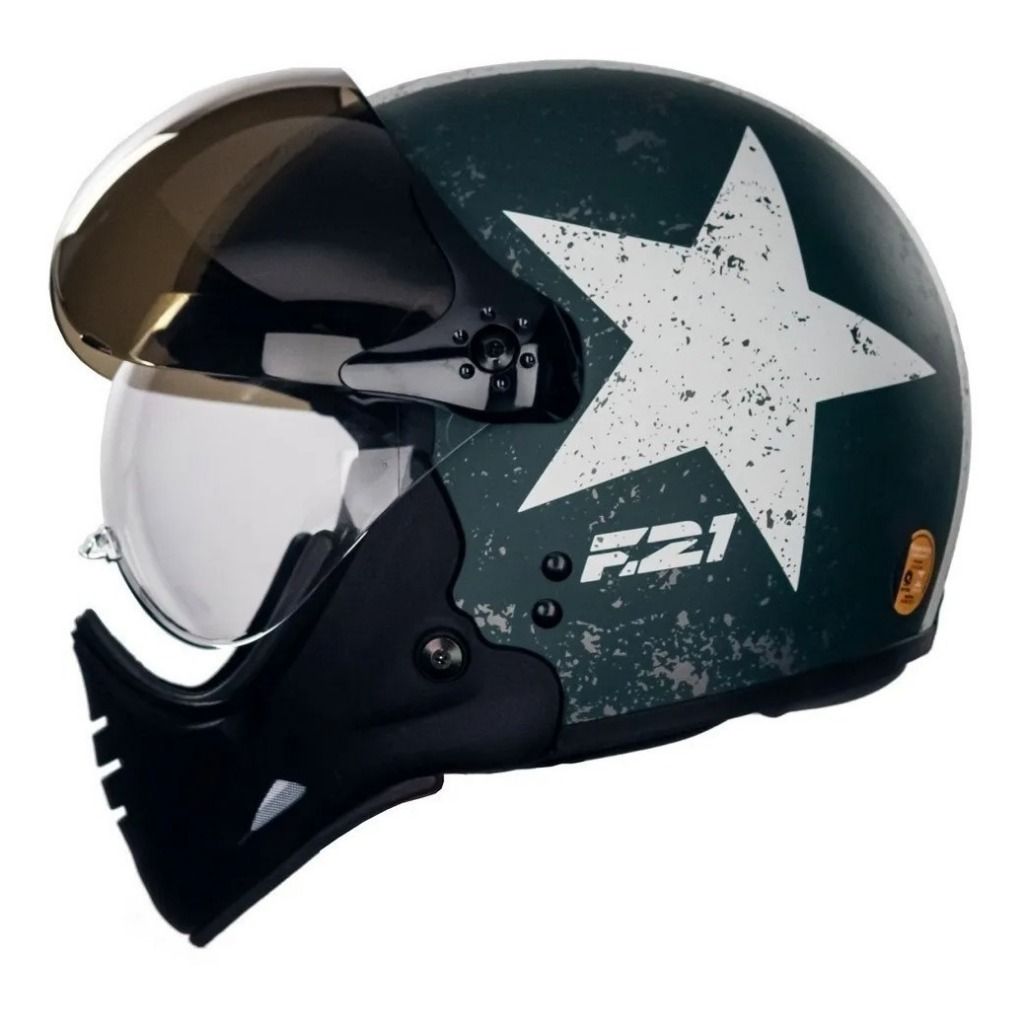 Capacete Moto Custom Peels F21 Us Army Tank Aviador C/ 2 Viseiras Queixeira Removível