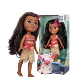 Boneca Moana E Porquinho Pua + Galo Hei Hei Articulado