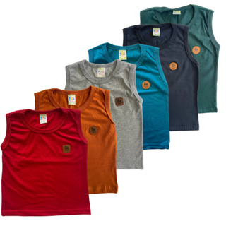 Kit 6 Camiseta Infantil Menino Regata Básica Lisa Casual Tamanho 1 – 12 Anos em Oferta na Shopee