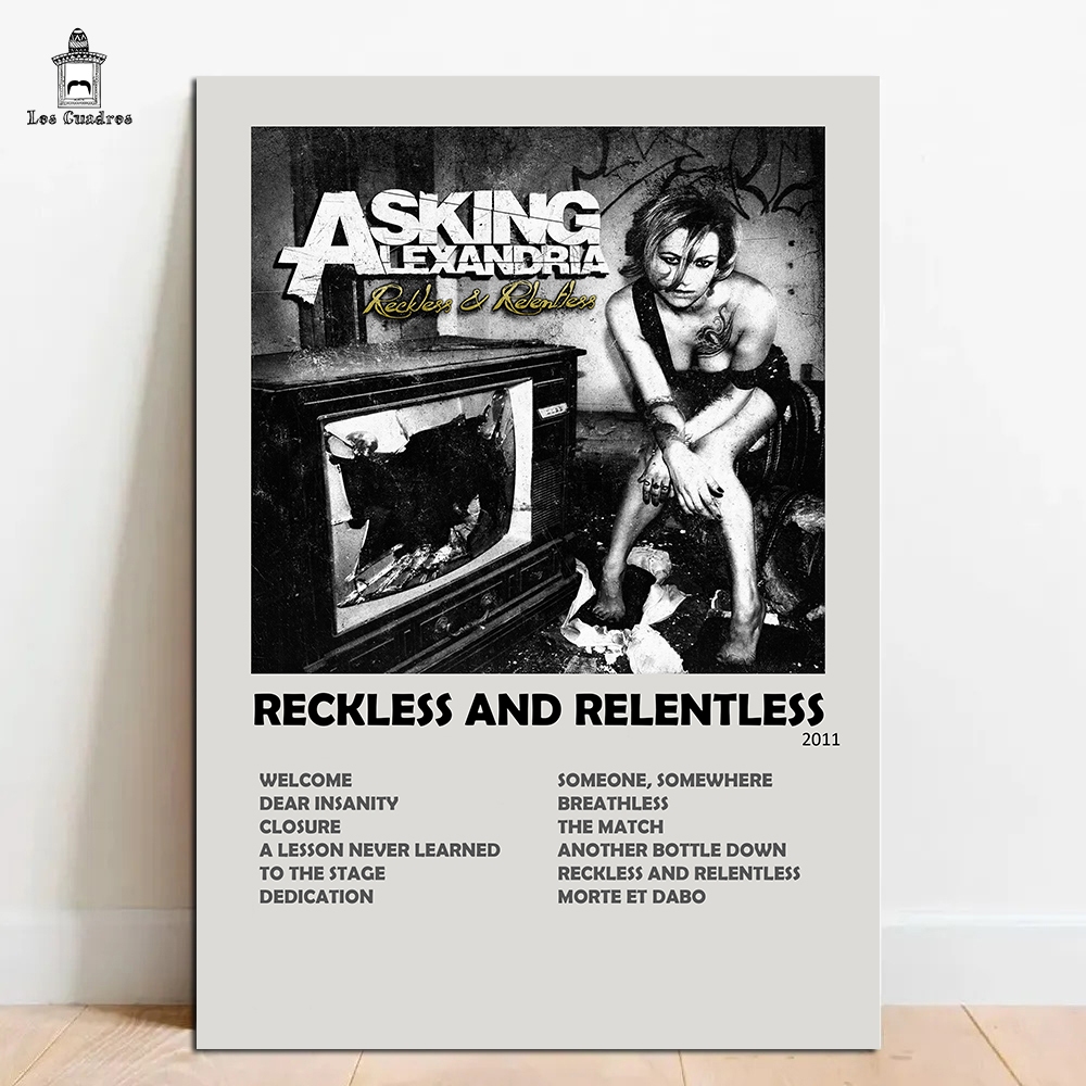 Quadro Placa Decorativa Asking Alexandria Reckless And Relentless em MDF 28x20cm